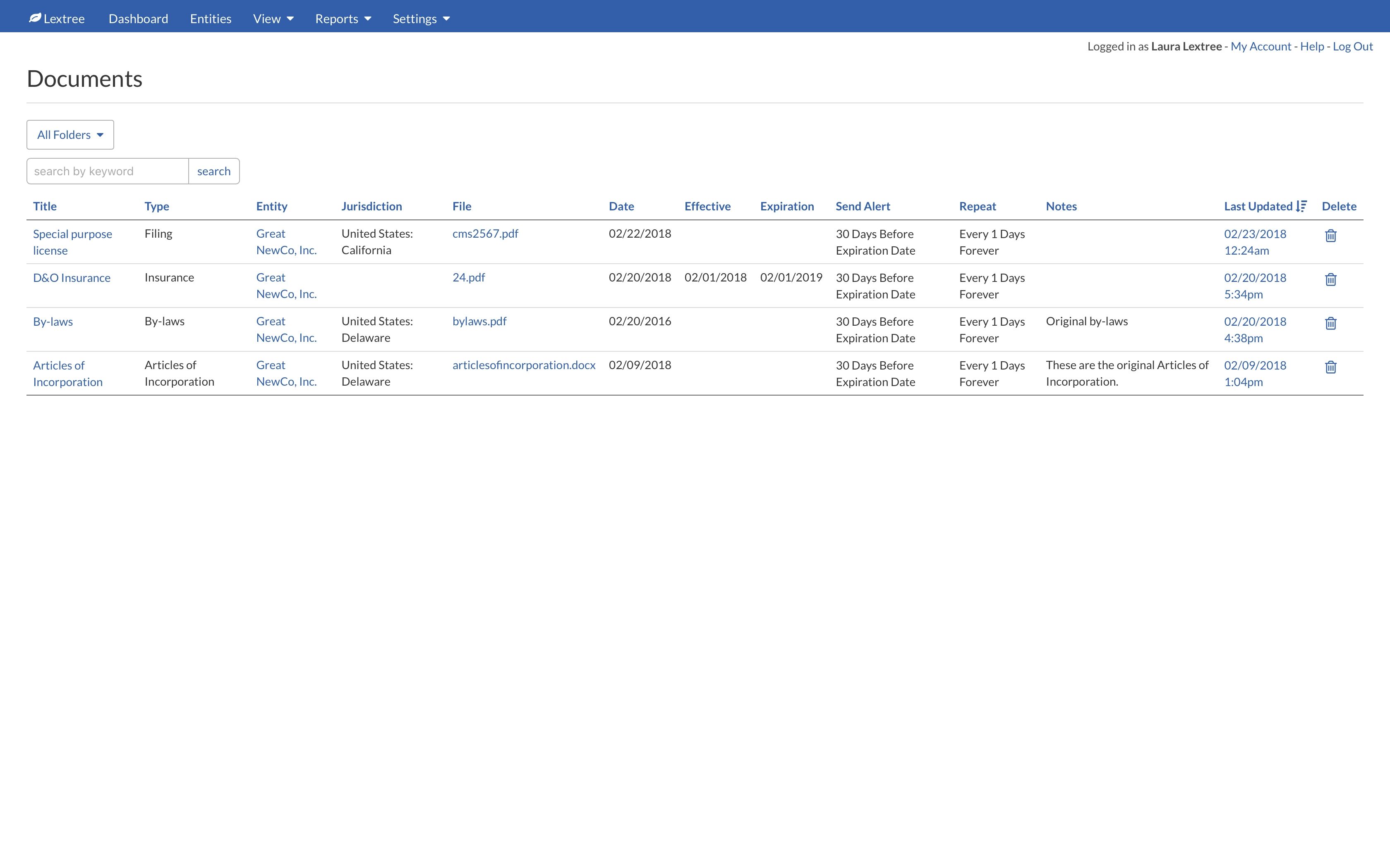 View Documents Menu